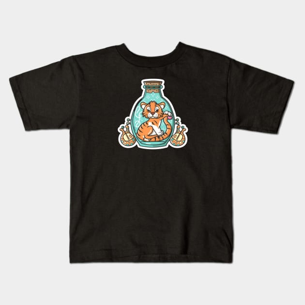 Cute Baby Tiger in a Genie Bottle art Kids T-Shirt by joolsd1@gmail.com